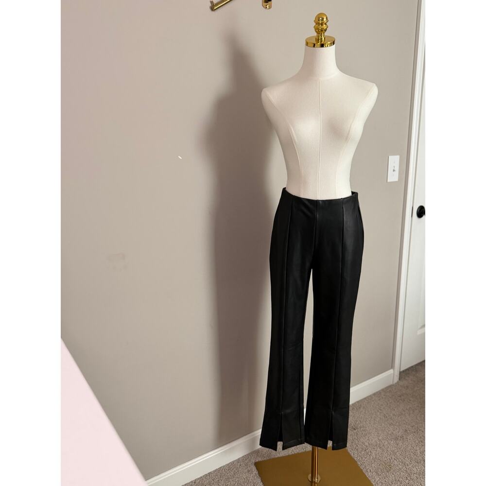 Anthropologie Maeve Black Faux Leather Flare Pants Slit Hem Size S